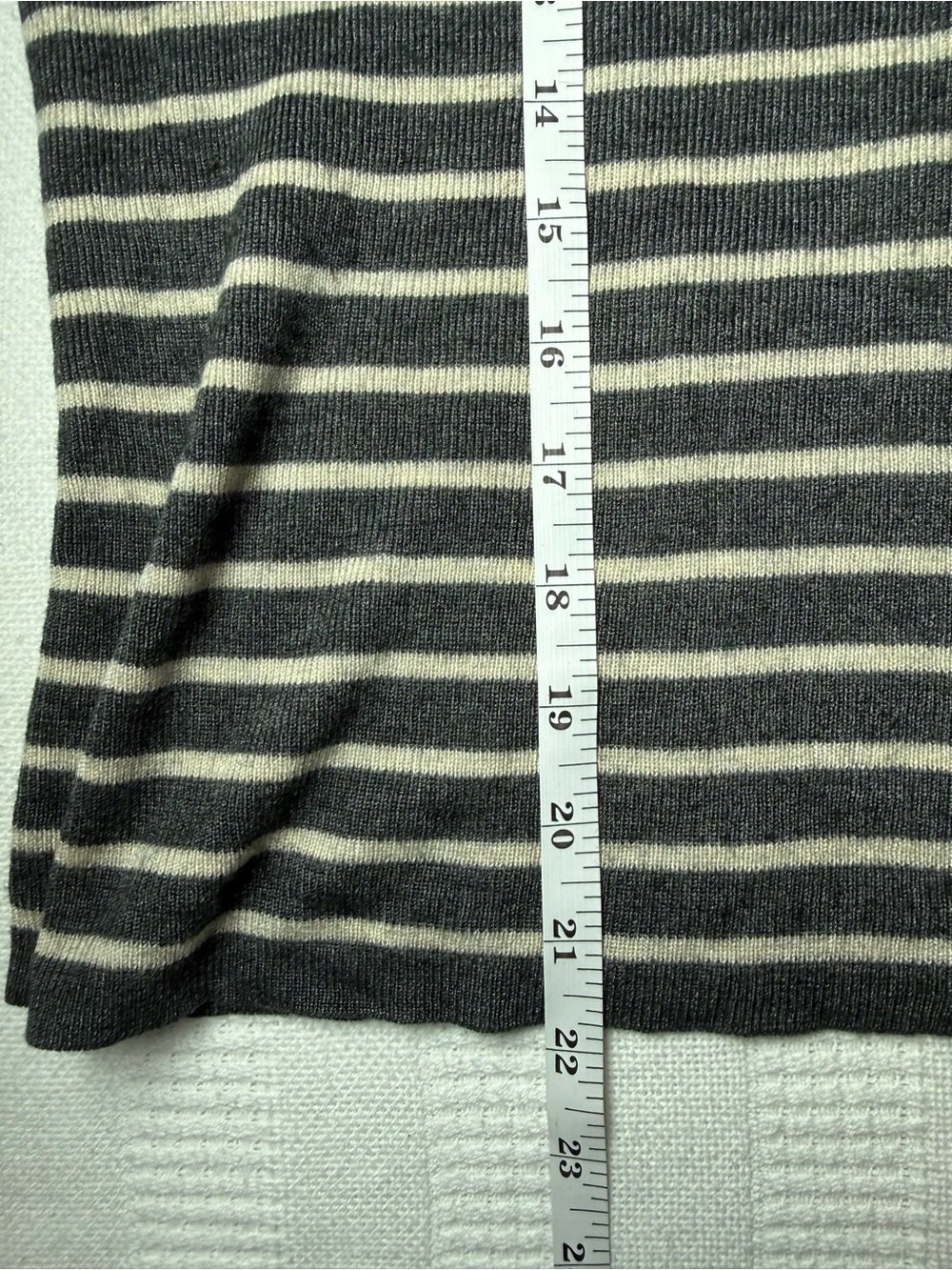 Eileen Fisher Striped Round Neck Box Top Tencel Merino Wool Gray Cream L - Picture 7 of 7